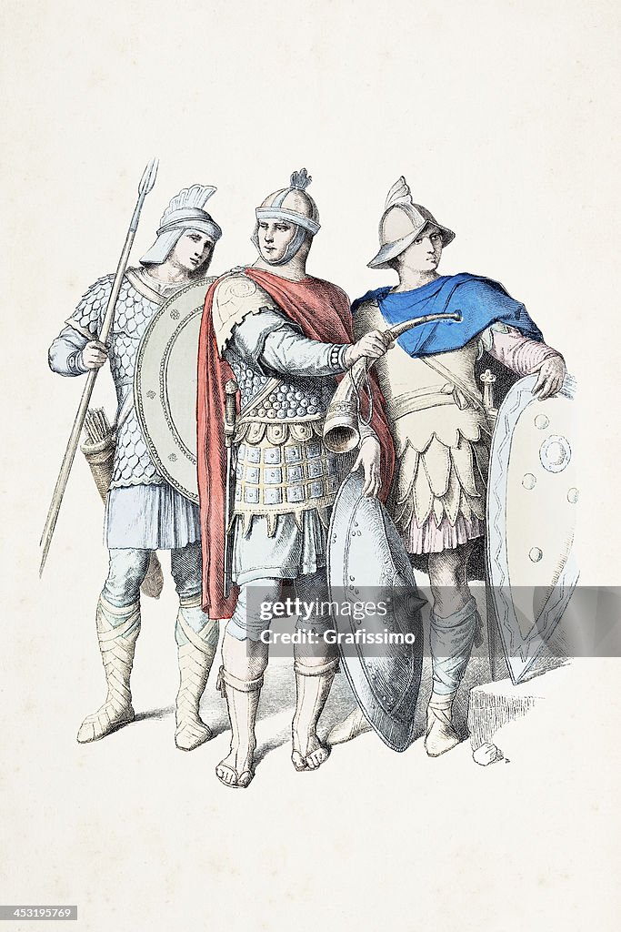 Roman Soldiers With Different Costumes From 5th Century High-Res Vector