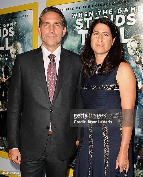 Actor Jim Caviezel and wife Kerri Browitt Caviezel attend the premiere of "When The Game Stands Tall" at ArcLight Hollywood on August 4, 2014 in...