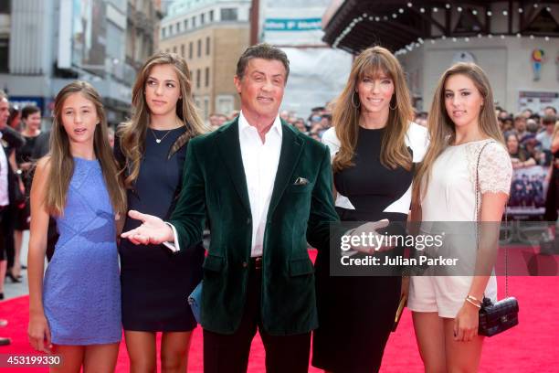 Sylvester Stallone , wife Jennifer Flavin and and daughters attends the World Premiere of "The Expendables 3" at Odeon Leicester Square on August 4,...