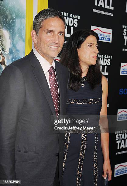 Actor Jim Caviezel and wife Kerri Browitt Caviezel attend the 'When The Game Stands Tall' Los Angeles premiere held at the ArcLight Hollywood on...