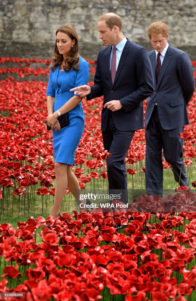 Duke And Duchess Of Cambridge And Prince Harry Visit Tower Of London's Ceramic Poppy Field