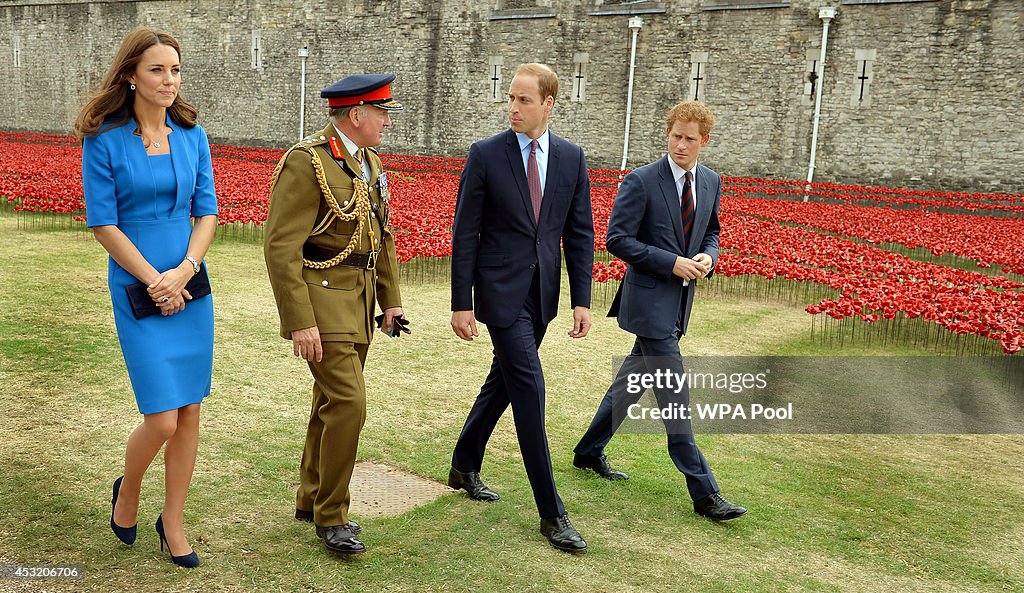 Duke And Duchess Of Cambridge And Prince Harry Visit Tower Of London's Ceramic Poppy Field