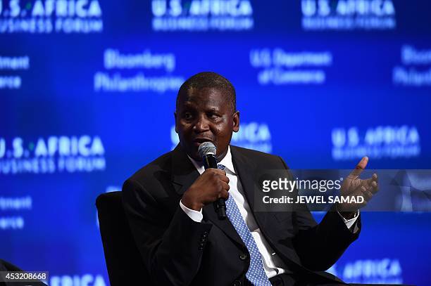 Aliko Dangote, President and CEO, Dangote Group speaks during a panel discussion at the US-Africa Leaders Summit in Washington, DC on August 5, 2014....