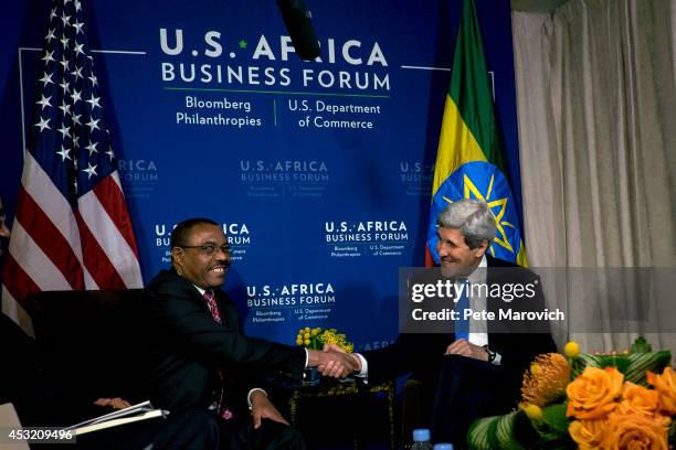 Secretary of State John Kerry meets with Ethiopian Prime Minister Hailemariam Desalegn at the Mandarin Oriental Hotel as part of the first...