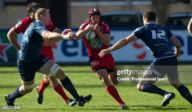 Matt Giteau of Toulon in action during the Heineken Cup Pool Six match between Cardiff Blues and Toulon at Cardiff Arms Park on October 21, 2012 in...