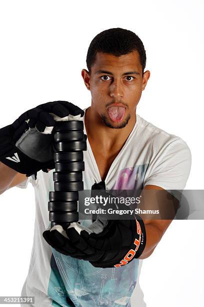 Emerson Etem of the Anaheim Ducks poses for an NHLPA - The Players Collection portrait at The Westin Harbour Castle hotel on August 27, 2012 in...