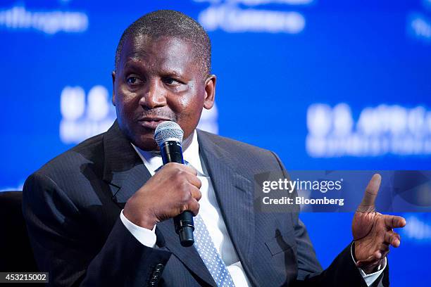 Aliko Dangote, president and chief executive officer of Dangote Group and Africa's wealthiest man, speaks at the US-Africa Business Forum in...