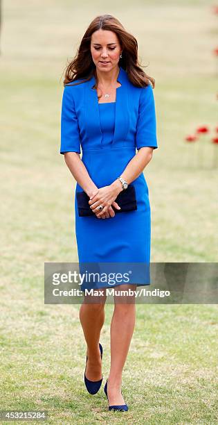Catherine, Duchess of Cambridge visits the poppy field art installation entitled 'Blood Swept Lands and Seas of Red' by artist Paul Cummins, in the...