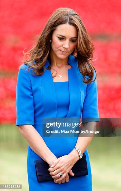 Catherine, Duchess of Cambridge visits the poppy field art installation entitled 'Blood Swept Lands and Seas of Red' by artist Paul Cummins, in the...