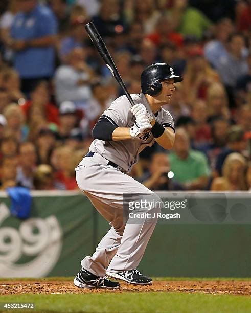 Stephen Drew of the New York Yankees bats during a game with the Boston Red Sox at Fenway Park on August 3, 2014 in Boston, Massachusetts.