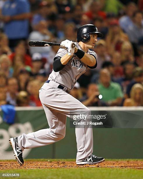 Stephen Drew of the New York Yankees bats during a game with the Boston Red Sox at Fenway Park on August 3, 2014 in Boston, Massachusetts.