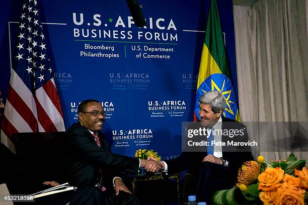 Secretary of State John Kerry meets with Ethiopian Prime Minister Hailemariam Desalegn at the Mandarin Oriental Hotel as part of the first...