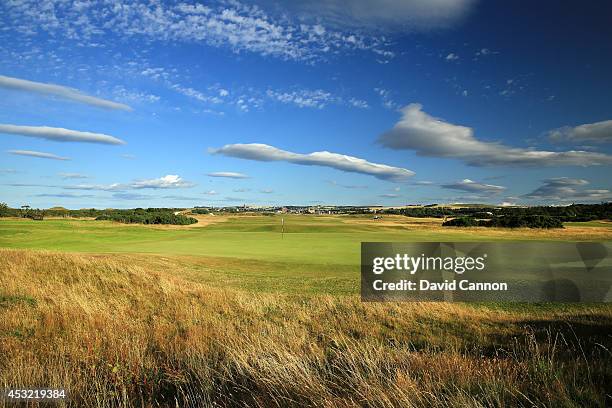 View from behind the green on the 412 yards par 4, 6th hole 'Heatherly Out' on the Old Course at St Andrews venue for The Open Championship in 2015,...