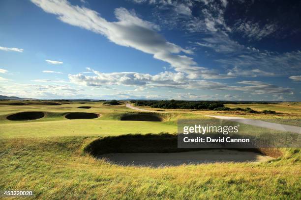 The 568 yards par 5, 5th hole 'Hole O'Cross Out' on the Old Course at St Andrews venue for The Open Championship in 2015, on July 29, 2014 in St...