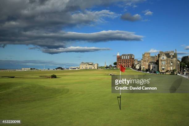 The green on the 495 yards par 4, 17th hole 'Road' with the 357 yards par 4, 18th hole 'Tom Morris' behind on the Old Course at St Andrews venue for...