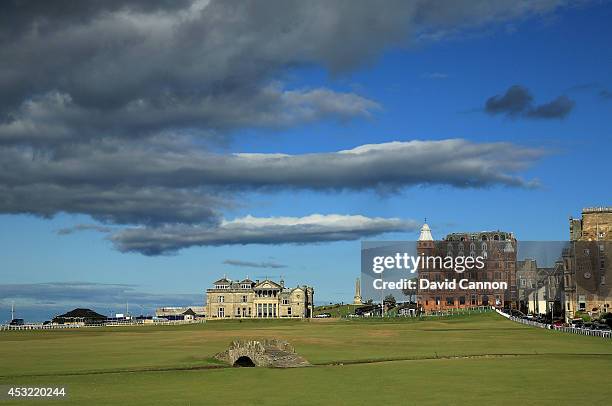 The Swilcab Bridge on the par 4, 18th hole 'Tom Morris' on the Old Course at St Andrews venue for The Open Championship in 2015, on July 29, 2014 in...