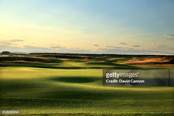 View from behind the green on the par 4, 12th hole with the 11th green in the distance on the Old Course at St Andrews venue for The Open...