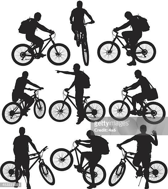 multiple images of a man with bicycle - bike hand signals stock illustrations