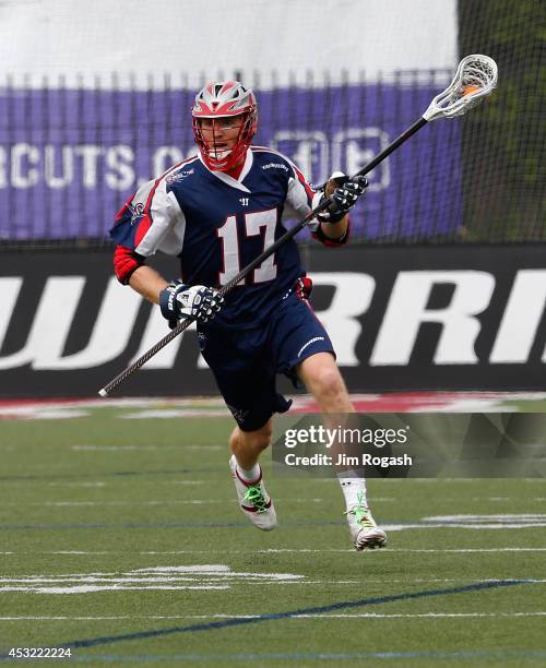 Brodie Merrill of the Boston Cannons runs during a game with the Florida Launch at Harvard Stadium on August 2, 2014 in Boston, Massachusetts.