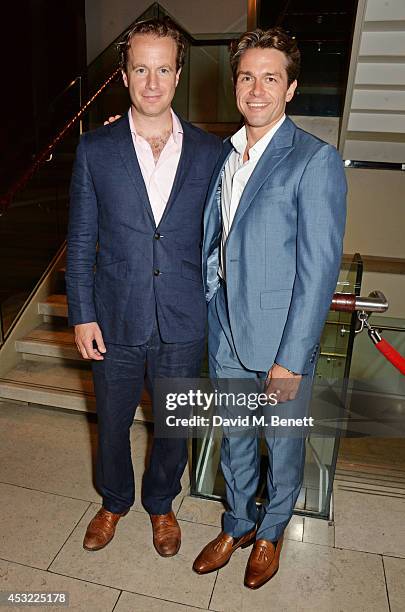 Cast members Geoffrey Streatfeild and Julian Ovenden attend an after party following the press night performance of "My Night With Reg", playing at...