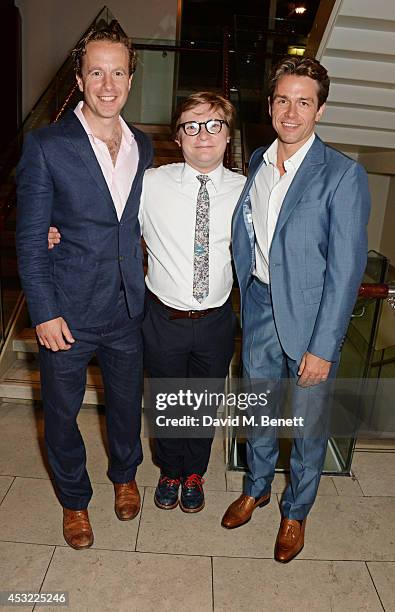 Cast members Geoffrey Streatfeild, Jonathan Broadbent and Julian Ovenden attend an after party following the press night performance of "My Night...