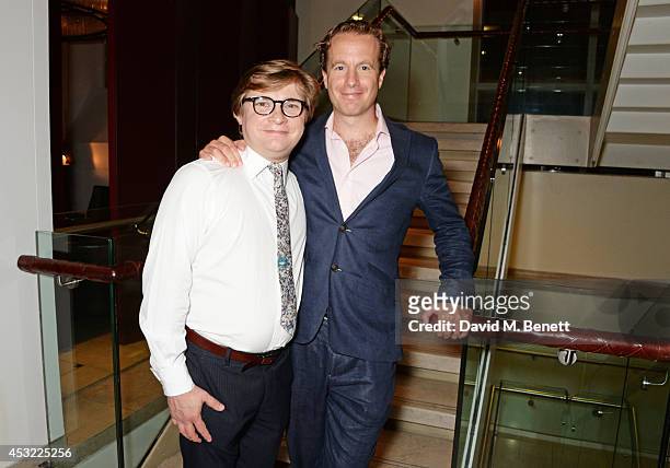 Cast members Jonathan Broadbent and Geoffrey Streatfeild attend an after party following the press night performance of "My Night With Reg", playing...