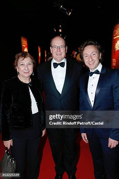 Francoise Dumas, Prince Albert de Monaco and Stephane Bern attend 'Cartier: Le Style et L'Histoire' Exhibition Private Opening at Le Grand Palais on...