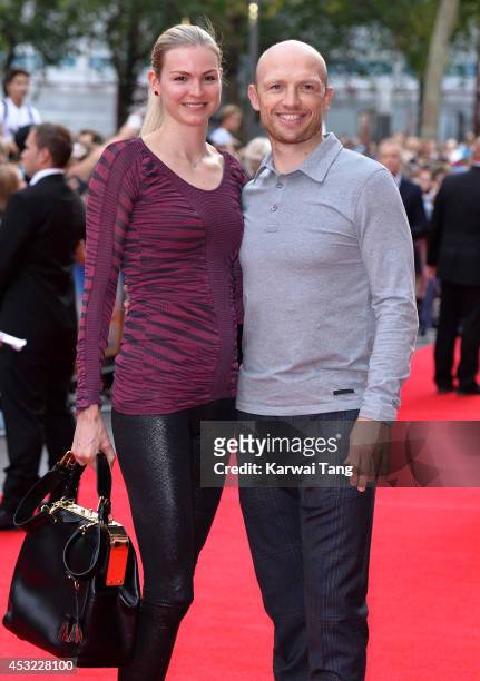 Carolin Hauskeller and Matt Dawson attend the World Premiere of "The Inbetweeners 2" at Vue West End on August 5, 2014 in London, England.