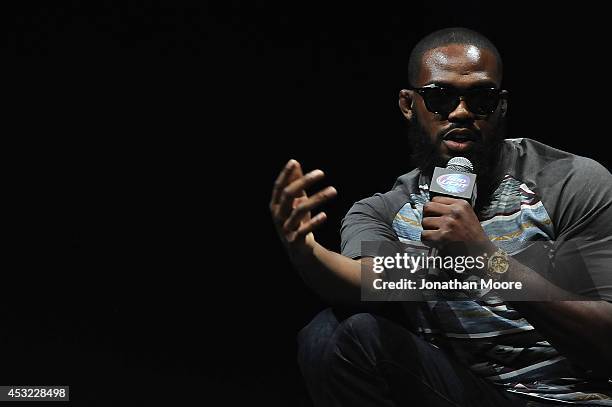 Mixed martial artist Jon Jones talks at LA Live during a UFC Q&A on August 5, 2014 in Los Angeles, California.