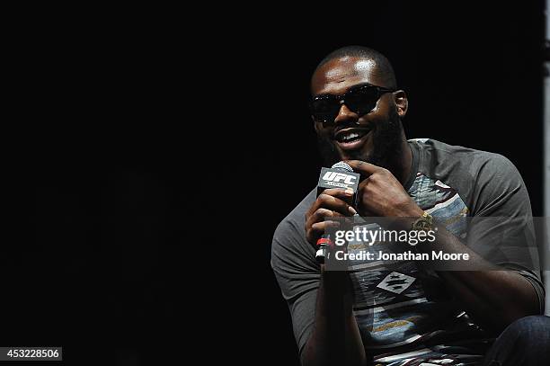 Mixed martial artist Jon Jones talks at LA Live during a UFC Q&A on August 5, 2014 in Los Angeles, California.
