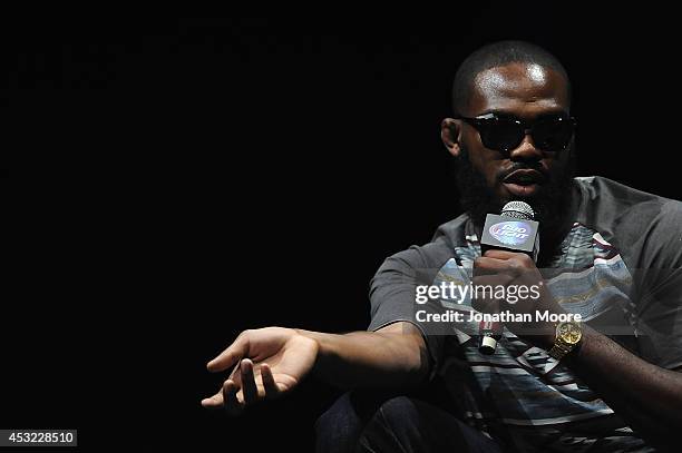 Mixed martial artist Jon Jones talks at LA Live during a UFC Q&A on August 5, 2014 in Los Angeles, California.