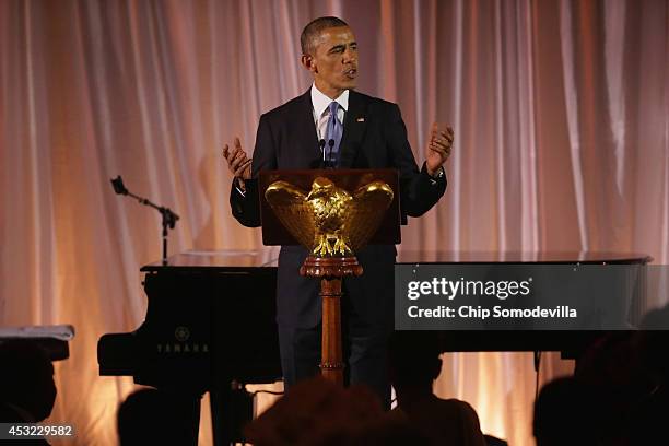 President Barack Obama delivers remarks during a dinner on the occassion of the U.S.-Africa Leaders Summit on the South Lawn of the White House...