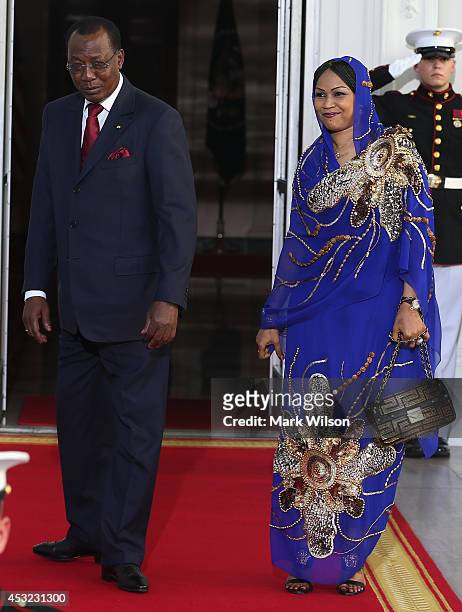 Chad President Idriss Deby Itno and spouse Hinda Deby Itno arrive at the North Portico of the White House for a State Dinner on the occasion of the...