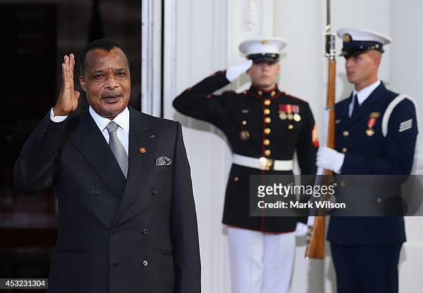 Republic of Congo President Denis Sassou NGuesso arrives at the North Portico of the White House for a State Dinner on the occasion of the U.S....