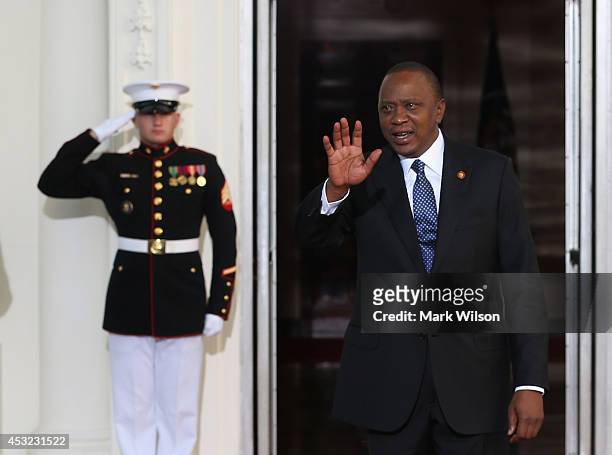 President of Kenya Uhuru Kenyatta arrives at the North Portico of the White House for a State Dinner on the occasion of the U.S. Africa Leaders...