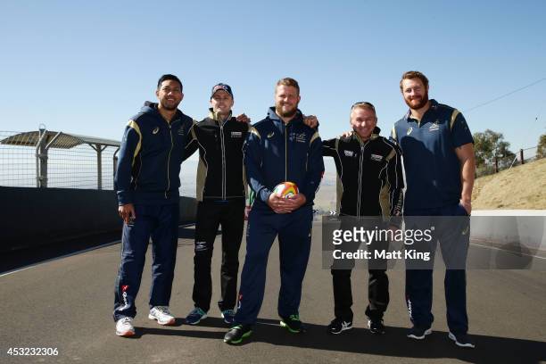 Christian Leali'ifano of the Wallabies, V8 Supercar driver Mark Winterbottom, James Slipper of the Wallabies, V8 Supercar driver Russell Ingall and...