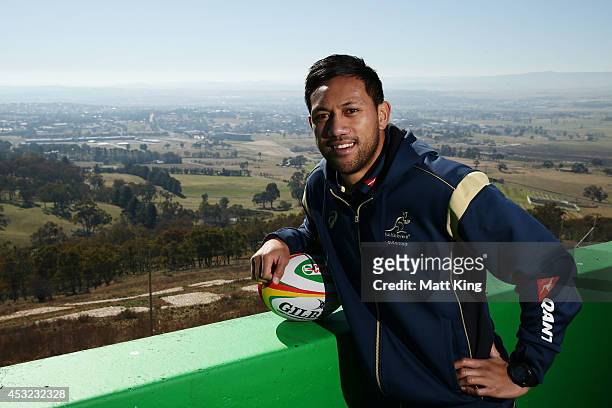 Christian Leali'ifano of the Wallabies poses during an Australian Wallabies media session at Mount Panorama on August 6, 2014 in Bathurst, Australia.