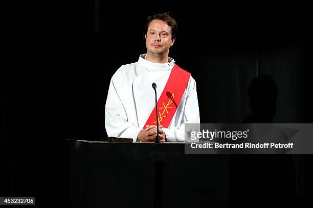 Actor Davy Sardou performs in "L'Affrontement" play during the 30th Ramatuelle Festival : Day 5 on August 5, 2014 in Ramatuelle, France.