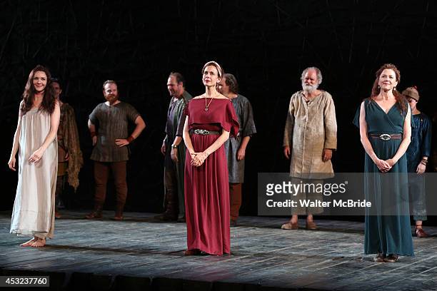 Jessica Collins, Jessica Hecht and Annette Bening with cast during the The Public Theatre's Opening Night Performance Curtain Call for 'King Lear' at...