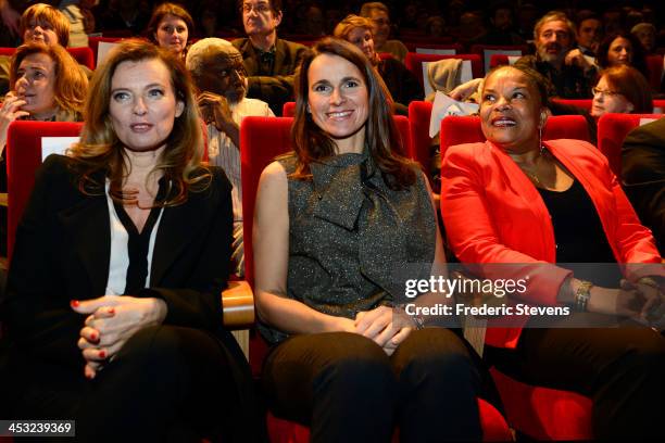 Valerie Trierweiler, French minister for cultural and communication Aurelie Filipetti and French justice minister Christine Taubira attend 'La Peste,...