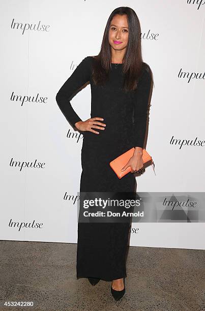 Chloe Morello poses for a luxury fragrance launch at Angel & Ash on August 6, 2014 in Sydney, Australia.