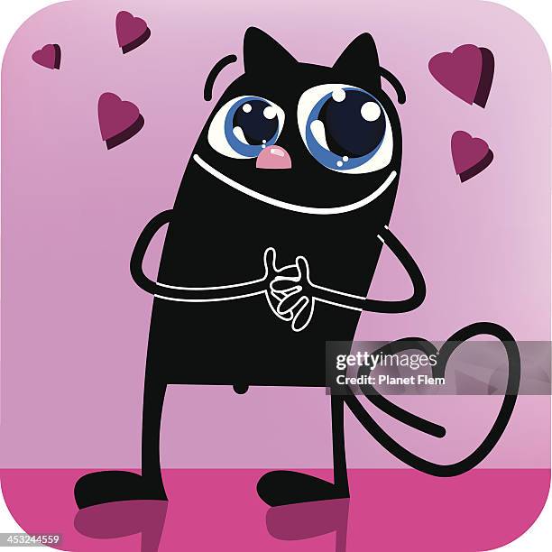 black cat in love - love potion stock illustrations