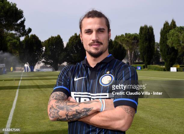 New FC Internazionale signing Pablo Daniel Osvaldo poses for a photo at Appiano Gentile on August 6, 2014 in Como, Italy.
