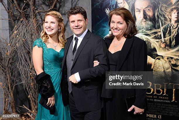 Actor Sean Astin , with daugther Ali Astin and Christine Astin attend the premiere of Warner Bros' "The Hobbit: The Desolation Of Smaug" at TCL...