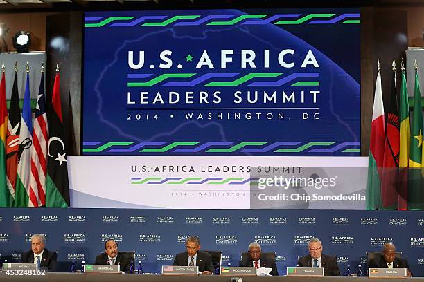 Mauritania President Mohamed Ould Abdel Aziz makes opening remarks as Prime Minister of Algeria Abdelmalek Sellal , U.S. President Barack Obama ,...