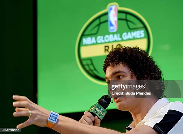 Anderson Varejao attends a press conference to announce the NBA Global Games Rio 2014 Miami Heat v Cleveland Cavaliers on August 6, 2014 in Rio de...