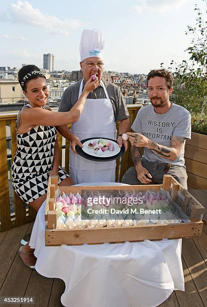 Gizzi Erskine, Harvey Goldsmith and Frank Turner attend the summer launch party of the OnBlackheath Festival in partnership with John Lewis on the...