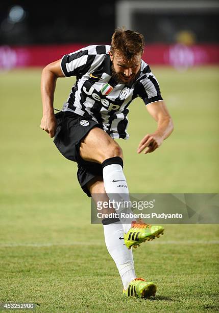 Marco Motta of Juventus FC in action during the pre-season friendly match between Indonesia Selection All Star Team and Juventus FC at Gelora Bung...