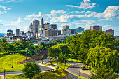 Skyline of Hartford Connecticut on a beautiful sunny day