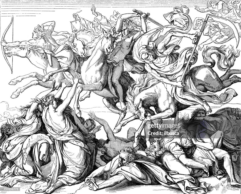 Antique illustration of Four Horsemen o the Apocalypse